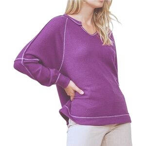 New Andree By Unit Purple Waffle Knit Thermal Top Size M L XL